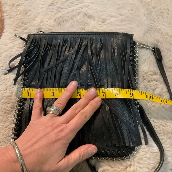Expressions NYC Fringe Crossbody Black Chain Edge Vegan Black Western Concert - Picture 5 of 10